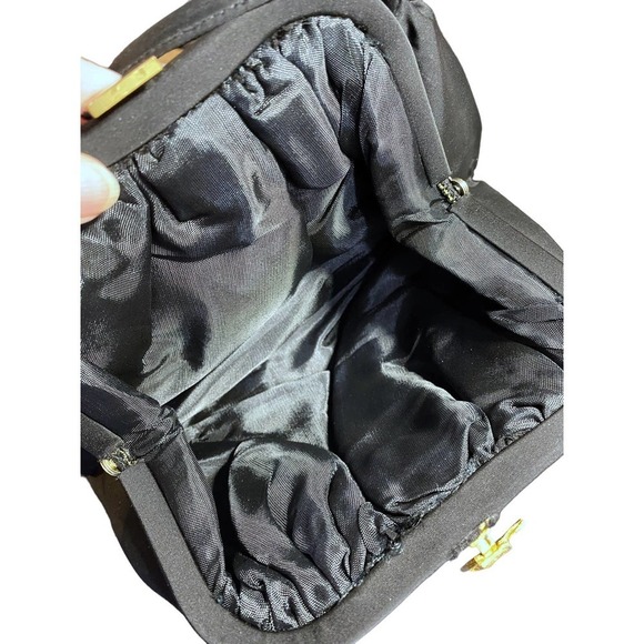 Vintage 1950s Black Fabric Top Handle Purse – Formal Evening Handbag - Picture 4 of 6